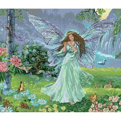 Blue Butterfly Fairy Cross Stitch Cartoon Character Pattern Embroidery Aida 14 11 16ct White Canvas Printed Fabric Sewing Kits
