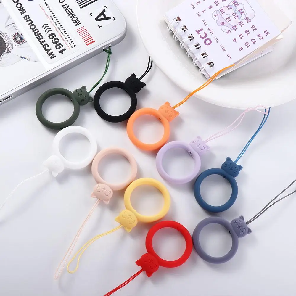 

Cartoon Cat Mobile Phone Pendant Finger Ring Silicone Short Lanyard Silicone Pendant Ring Anti-lost Multicolor U Disk Hanging