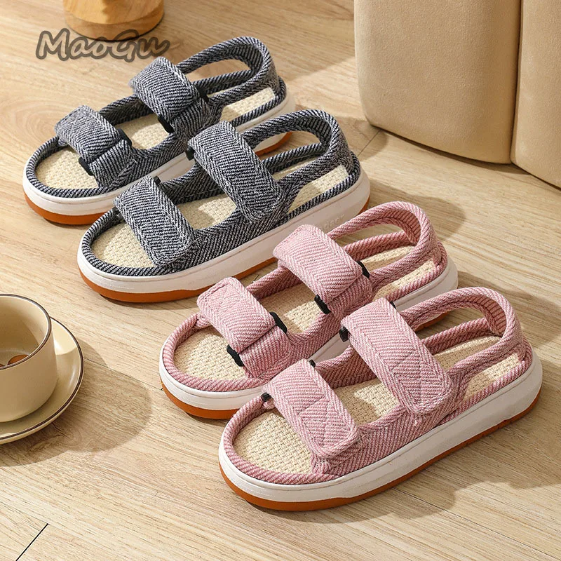 Summer Home Slippers Thick-soled Sandals Double Straps Wide Sandals Do Not Slip Comfortable Walking Sandals for Men and Women