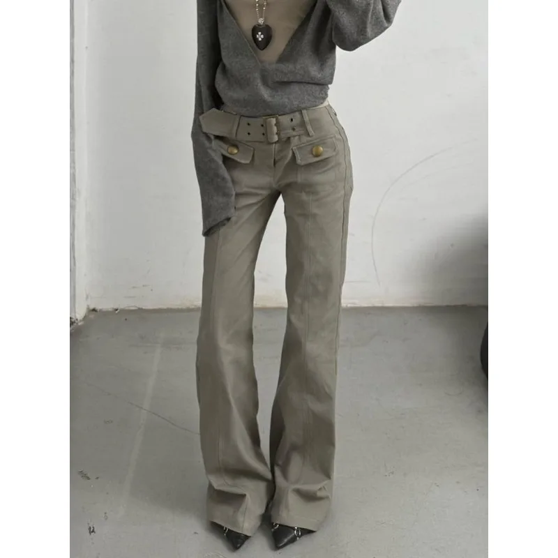 

American Spice Girl Retro Gray Functional Wind Overalls Children's Early Spring New Design Sense Loose Mopping Trousers Tide