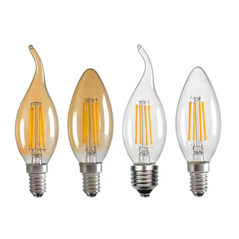 Candle Light LED Edison Bulb Lamp C35 C35L Brown Clear Light 220V 110V E27 E12 E14 European Chandelier Bedroom Living Room Light