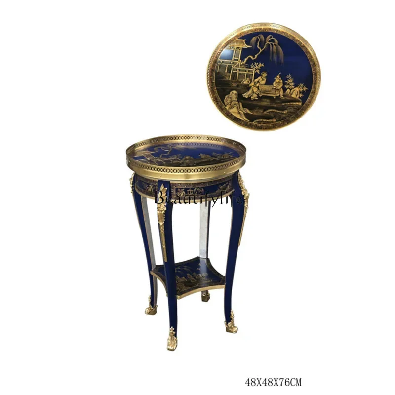 

FG10*Chinese neoclassical round European luxury gold foil painted decorative flower stand French blue pure copper accessories