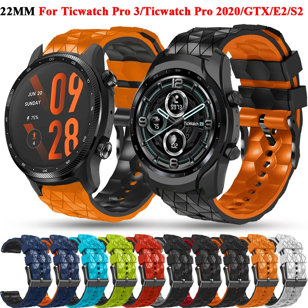 22mm Strap For Ticwatch Pro 3 GPS Silicone Band For Ticwatch Pro 2020/GTX/E2/S2 Smartwatch Mens Strap Replacement Sport Bracelet