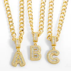 FLOLA Chunky Bubble Letter Necklaces for Women Men Copper Gold Plated 26 Letters Necklaces Name Jewelry nker69