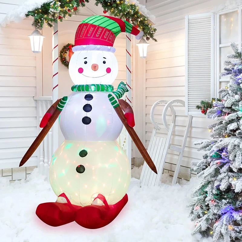 6 FT Christmas Inflatables Decorations Cute Skiing Snowman Blow Up with Colorful Built-in LED Lights Outdoor Toy Christmas Party