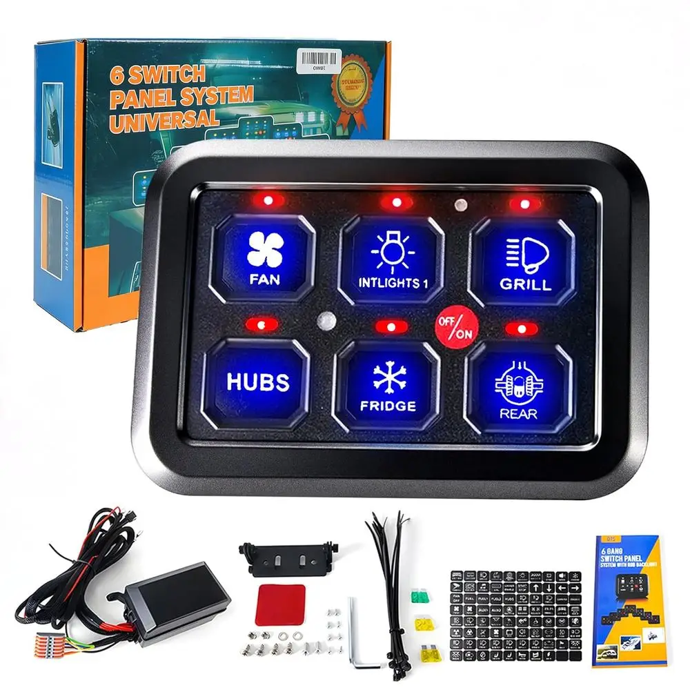 

Панель управления на 6 переключателей с автоматическим диммируемым LED-дисплеем, система релейного управления Unil Circuit Control с использованием жгута проводов для грузовиков