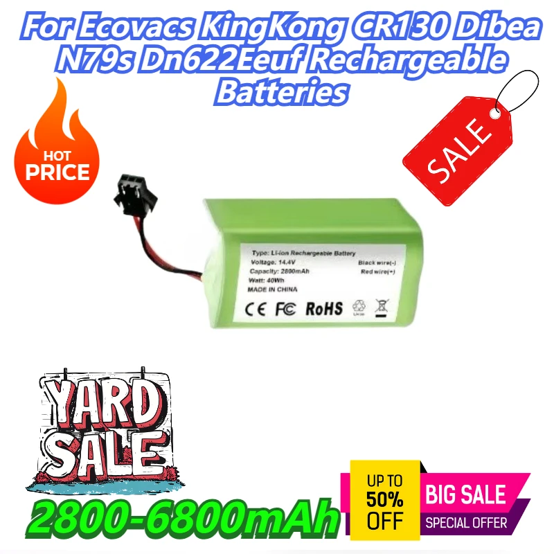 

2800-6800mAh For Ecovacs KingKong CR130 Dibea N79s Dn622Eeuf Rechargeable Batteries
