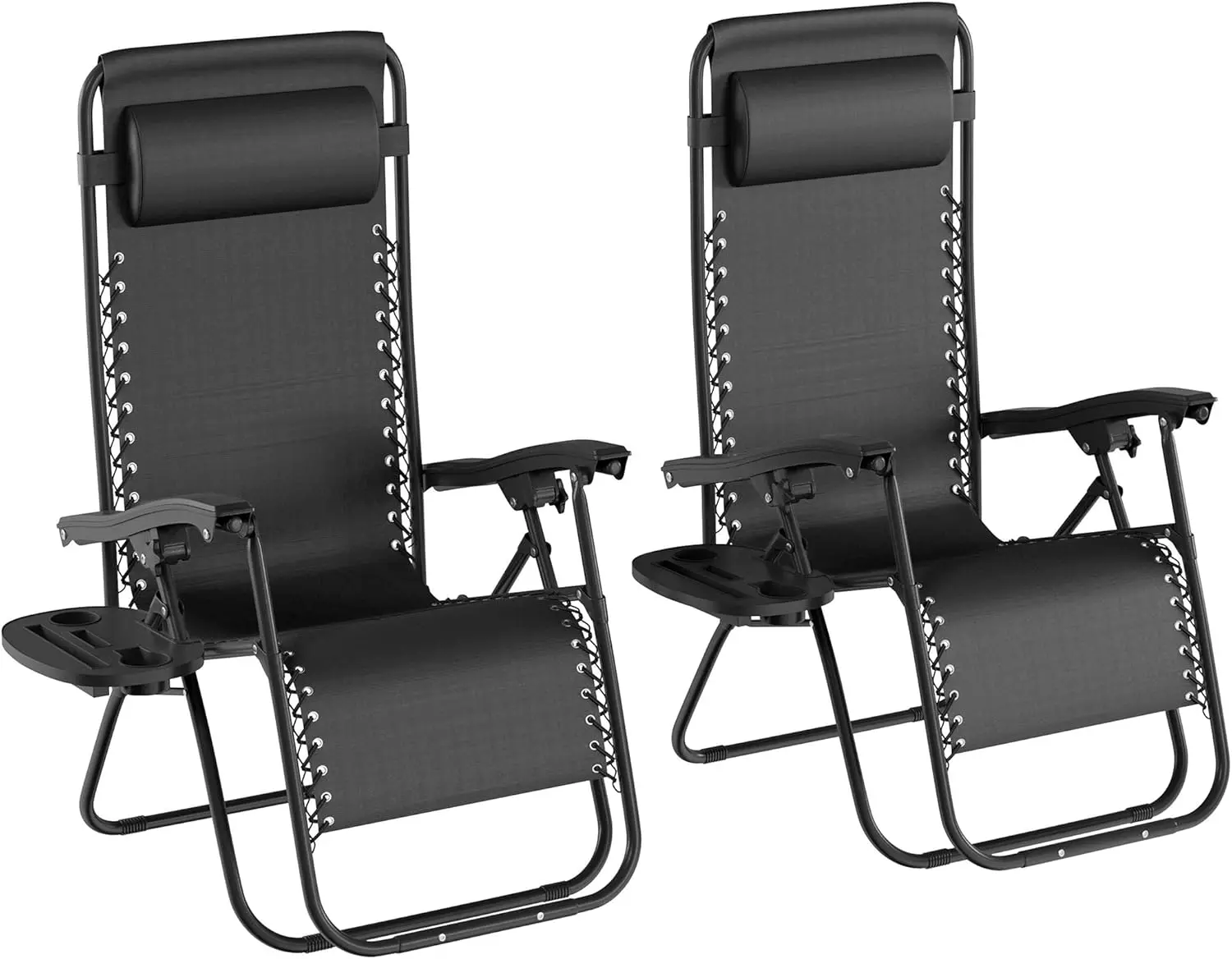 

Set of 2 Zero-Gravity Chairs - Folding Patio Furniture - Outdoor Recliners with Side Table, Cup/Phone Holder, and Chair