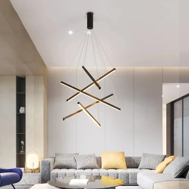 Modern Villa LED Chandelier Duplex Apartment Living Room Simple Hall Main Light Dining Room Staircase Long Hollow Pendant Lamp