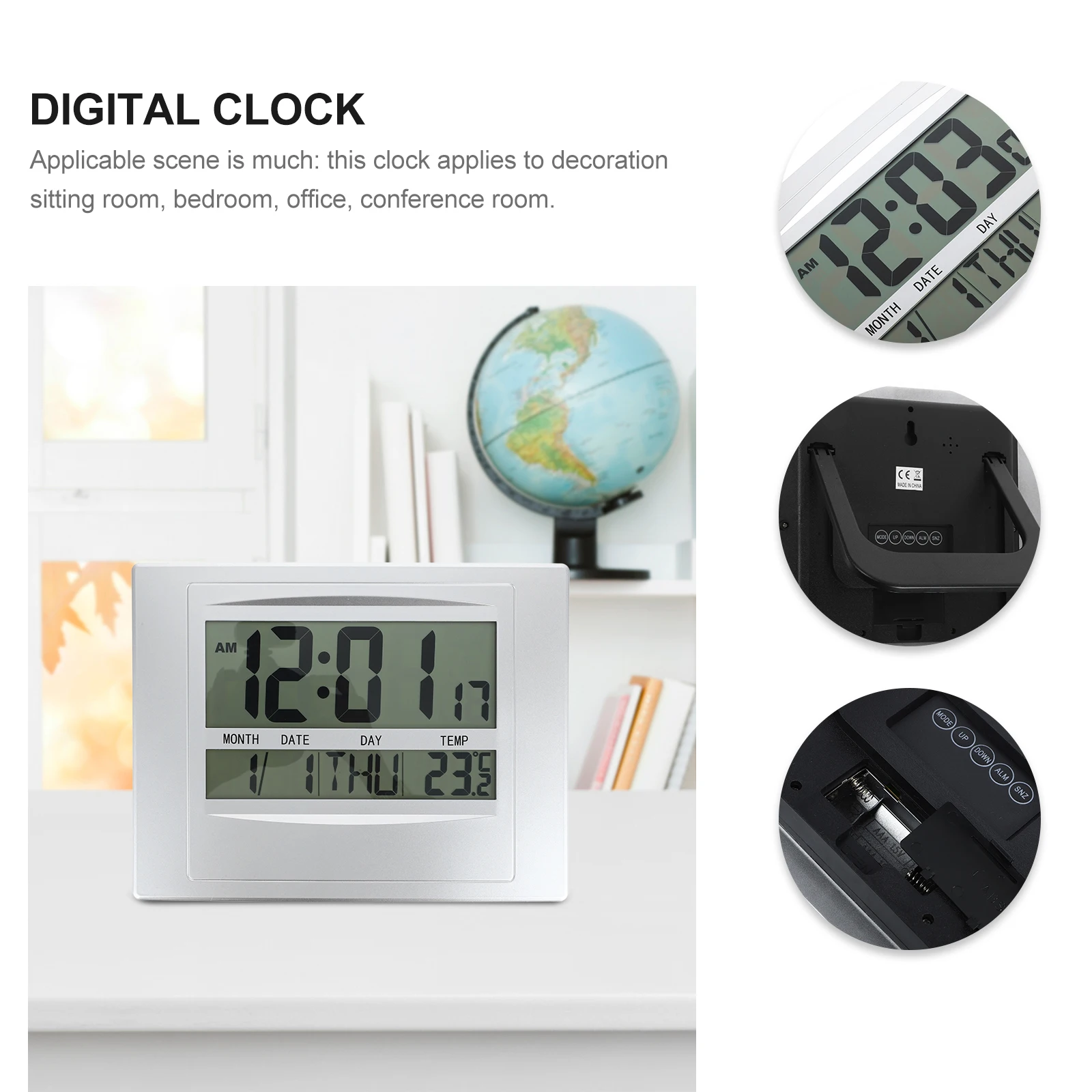 

Thermometer Modern Clock Room Backlight Digital Alarm – Hanging Calendar Electronic Temperature