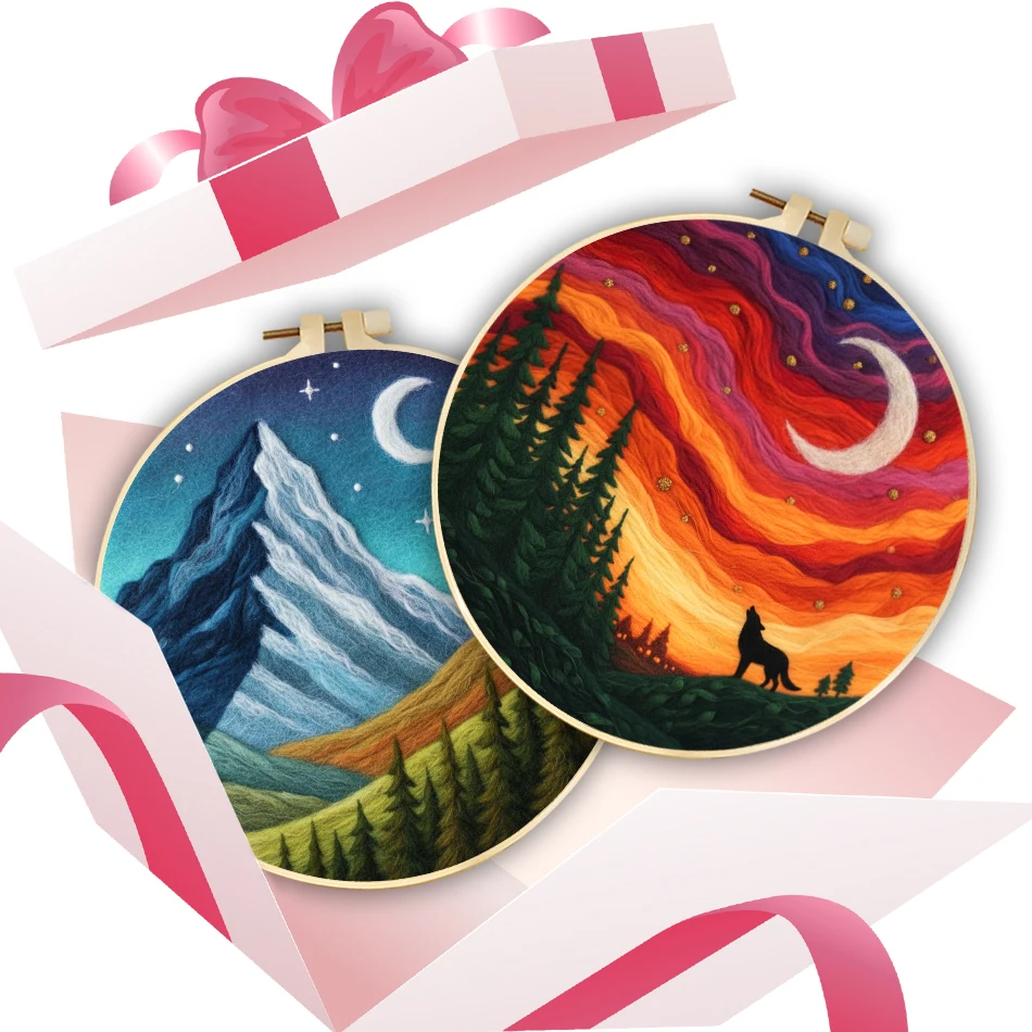 CHENISTORY Diy Wool Felting Painting With Embroidery Frame landscape Art And Crafts With Needles Personalized Gift Adults Crafts