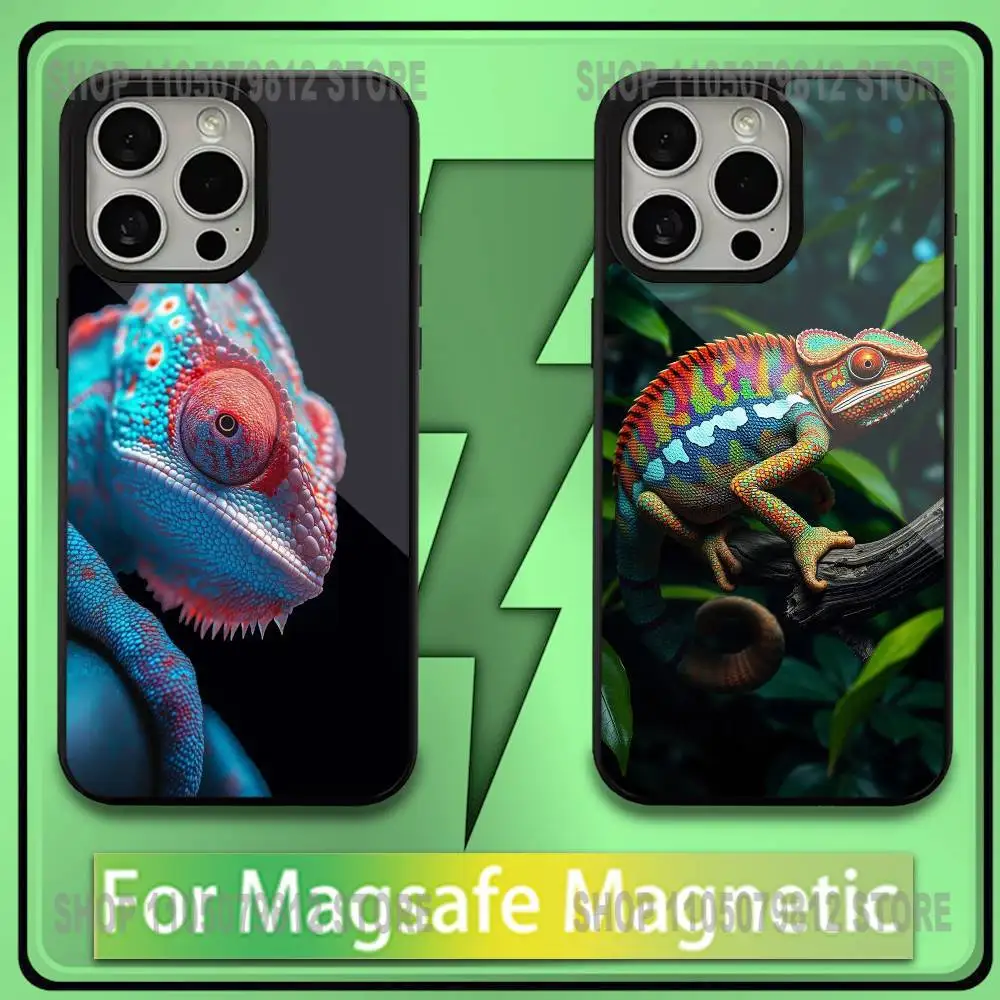 

Cute Animal Chameleon Phone Case For iPhone 17,16,15,14,13,12,11,Plus,Pro,Max,Mini Soft Magesafe Magnetic Wireless Charge