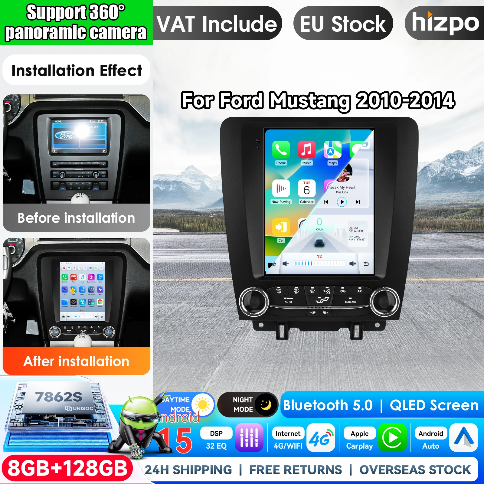 Hizpo 9.7inch For Tesla Style Car Radio For Ford Mustang 2010-2014 Android Auto 4G Wireless Carplay DSP Multimedia Player 2Din Stereo Autoradio Navigation GPS Car AI Intelligent Systems Head Unit Autoradio Video Stereo Audio QLED Touch Screen WIFI FM AM D