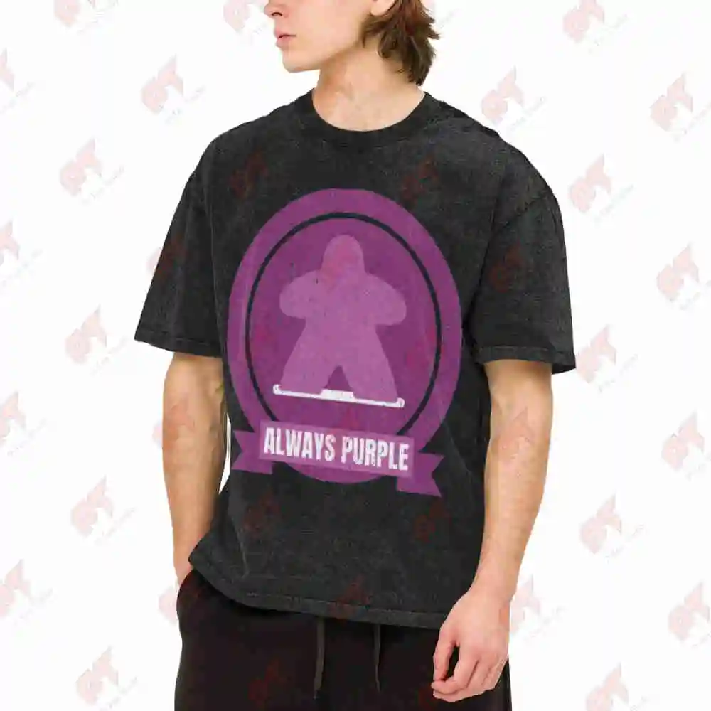 Retro Purple Meeple Board Game Inspired Vintage Washed Tee Pure Cotton T-Shirt
