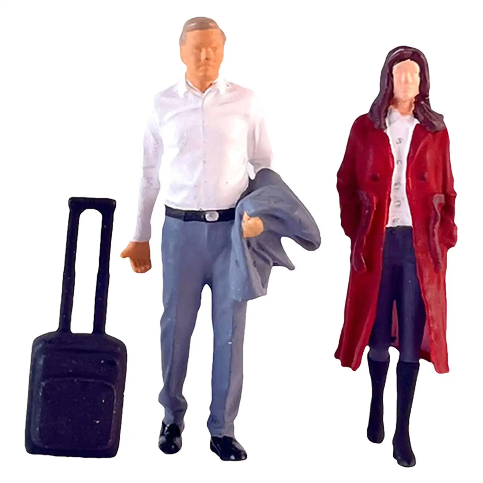

2Pcs 1:64 Scale Women and Men Figures with Suitcase Model Train Railway Layout Decoration S Scale Hand Painted Figurines Decor