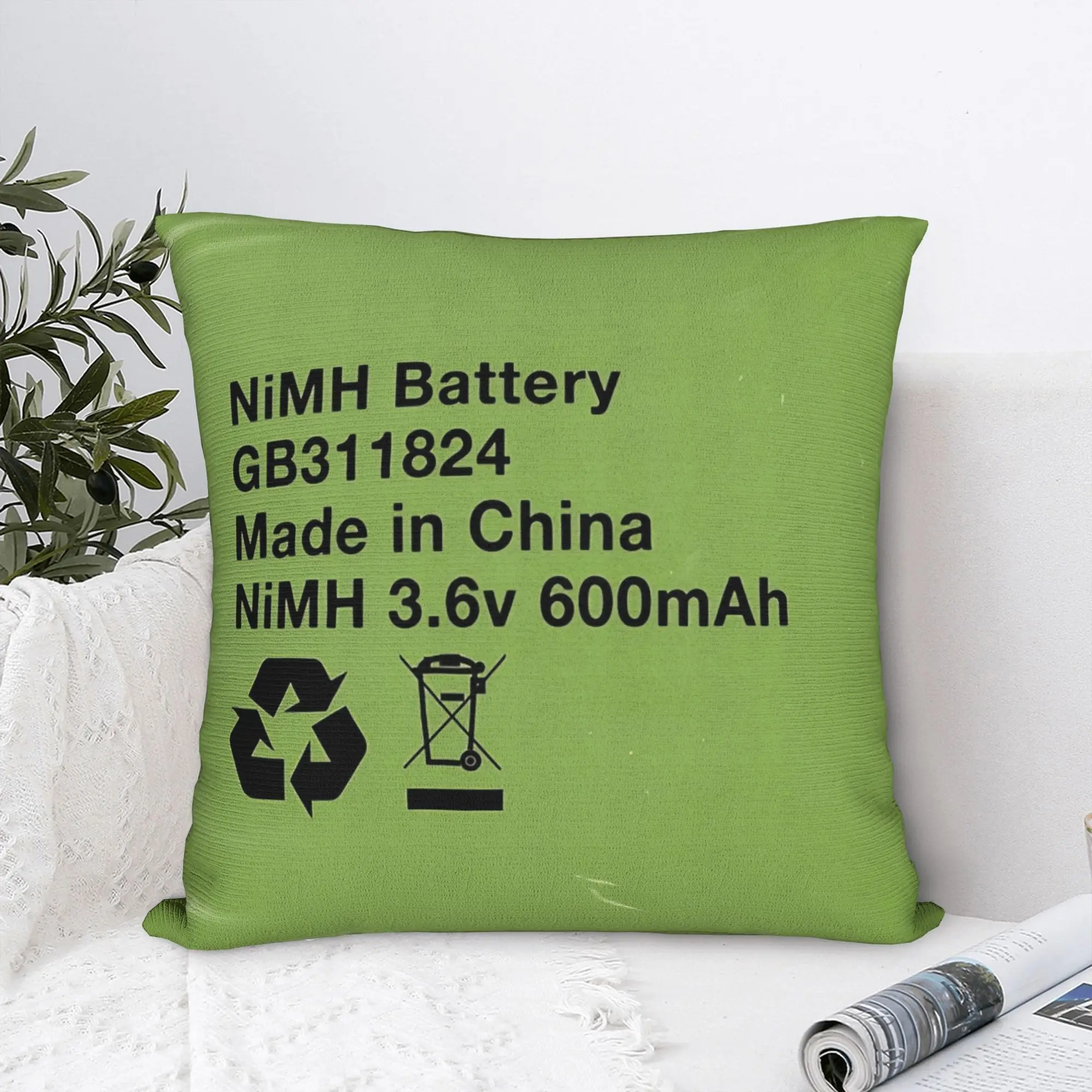 NiMH Battery Square Pillow Cases Funny Meme Cushion Cover Funny Zipper Decor Throw Pillow Case Cover for Car 40*40cm