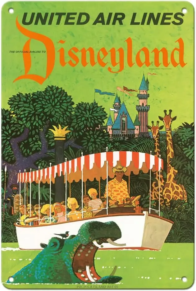 Pacifica Island Art California - Jungle Cruise Hippo United Air Lines Affiche de voyage vintage de la compagnie aérienne par Stan Galli, années 1960 environ