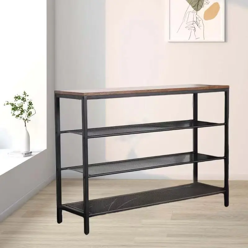 New S26 iron and wood combined shoe rack multi-layer storage rack home entrance porch shoe cabinet simple shoe storage rack