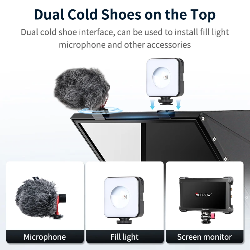 Desview T20 Teleprompter Teleprompter Profissional de 20 polegadas com Caixa de Alumínio para Estúdio Streaming Webcasters e Youtubers