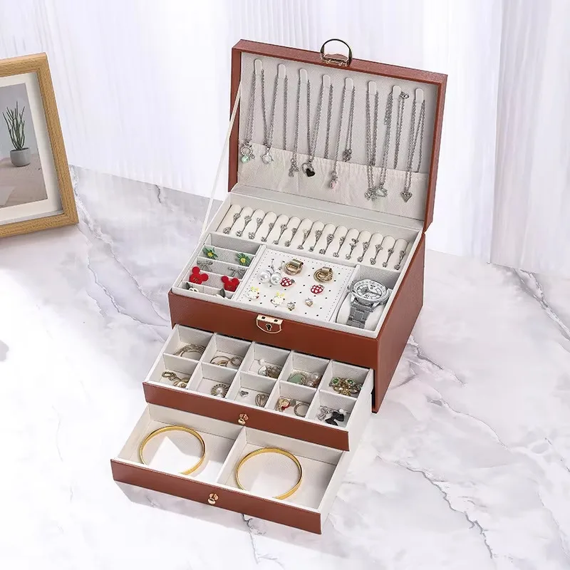 Foldable PU Leather Jewelry Storage Box for Women Girls Travel Display Case Rings Watch Jewelry Set Organizer Container