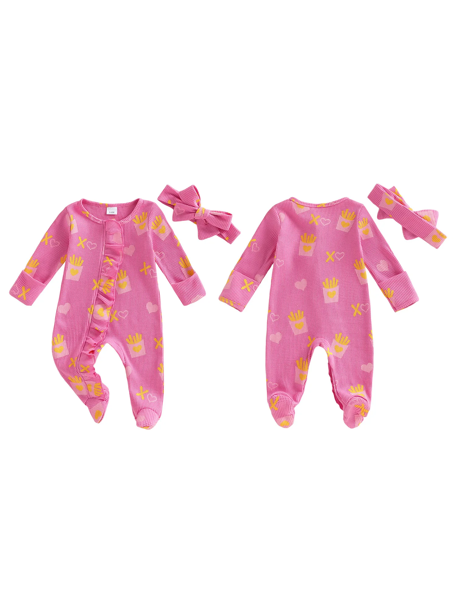 Toddler Girls Set Short Sleeve Round Neck Ice Cream Cone Print Romper with Ruffle Shorts and Matching Headband Summer Outfit