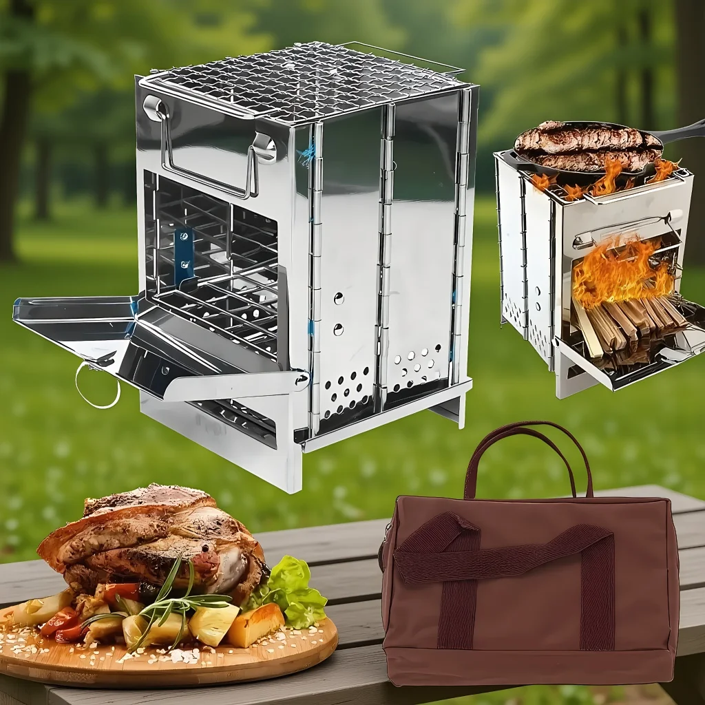 ​ ​ موقد حطب صغير محمول من الفولاذ المقاوم للصدأ للتخييم والنزهات والشواء ​ ​