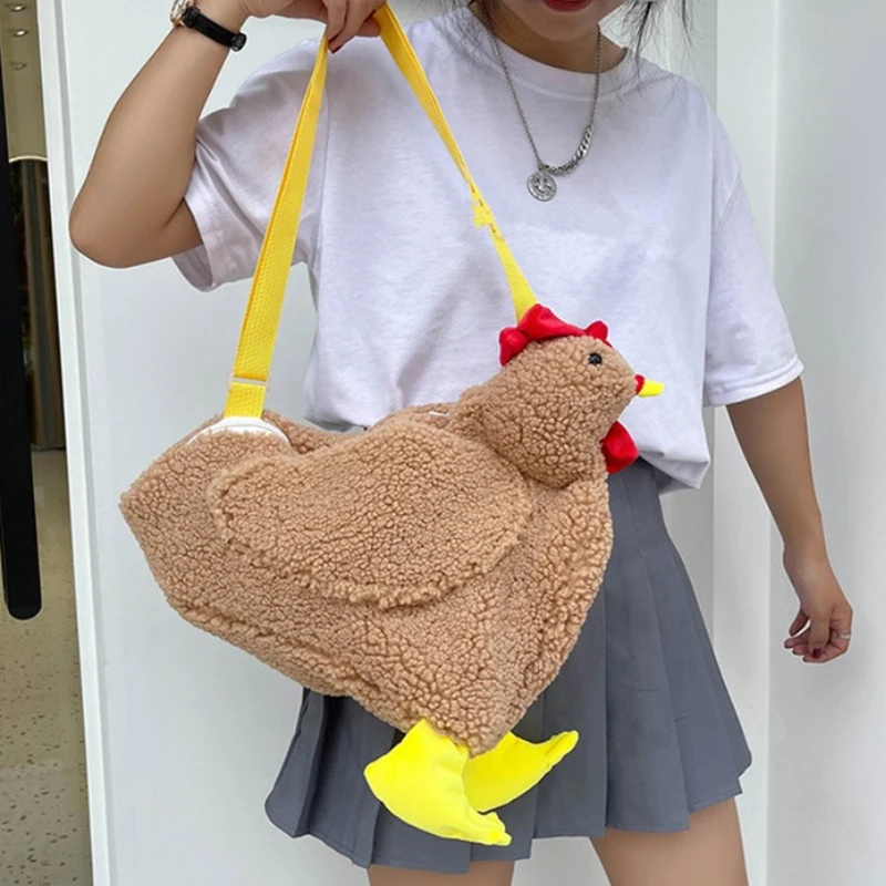 Sac à main en forme de poussins pour femme, sac à bandoulière à fermeture éclair, sacs à main en peluche, sourire doux, forme de poule mignonne, mode initiée