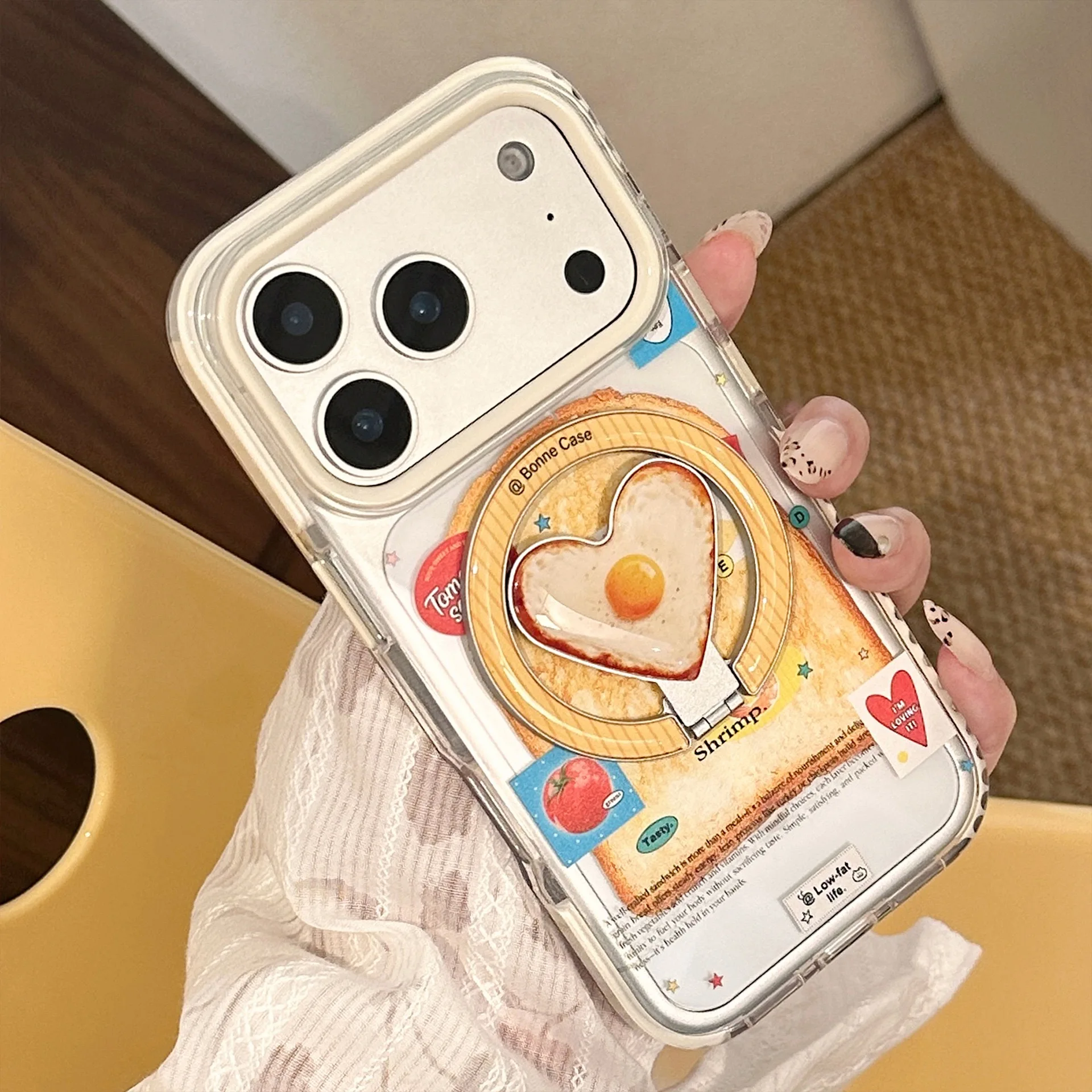 Funda de teléfono Ins Korean Toast Fried Egg Love para IPhone 17 16Pro 15 14 13 12 11 ProMax con fundas con soporte Magsafe