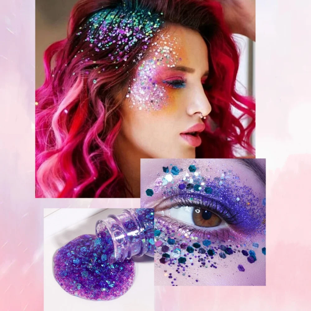 Mermaid Sequins Body Glitter Gel Multi-Color Shining Makeup Glitter for Face Hair Eyeshadow DIY Nail Art Music Festival Cosmetic