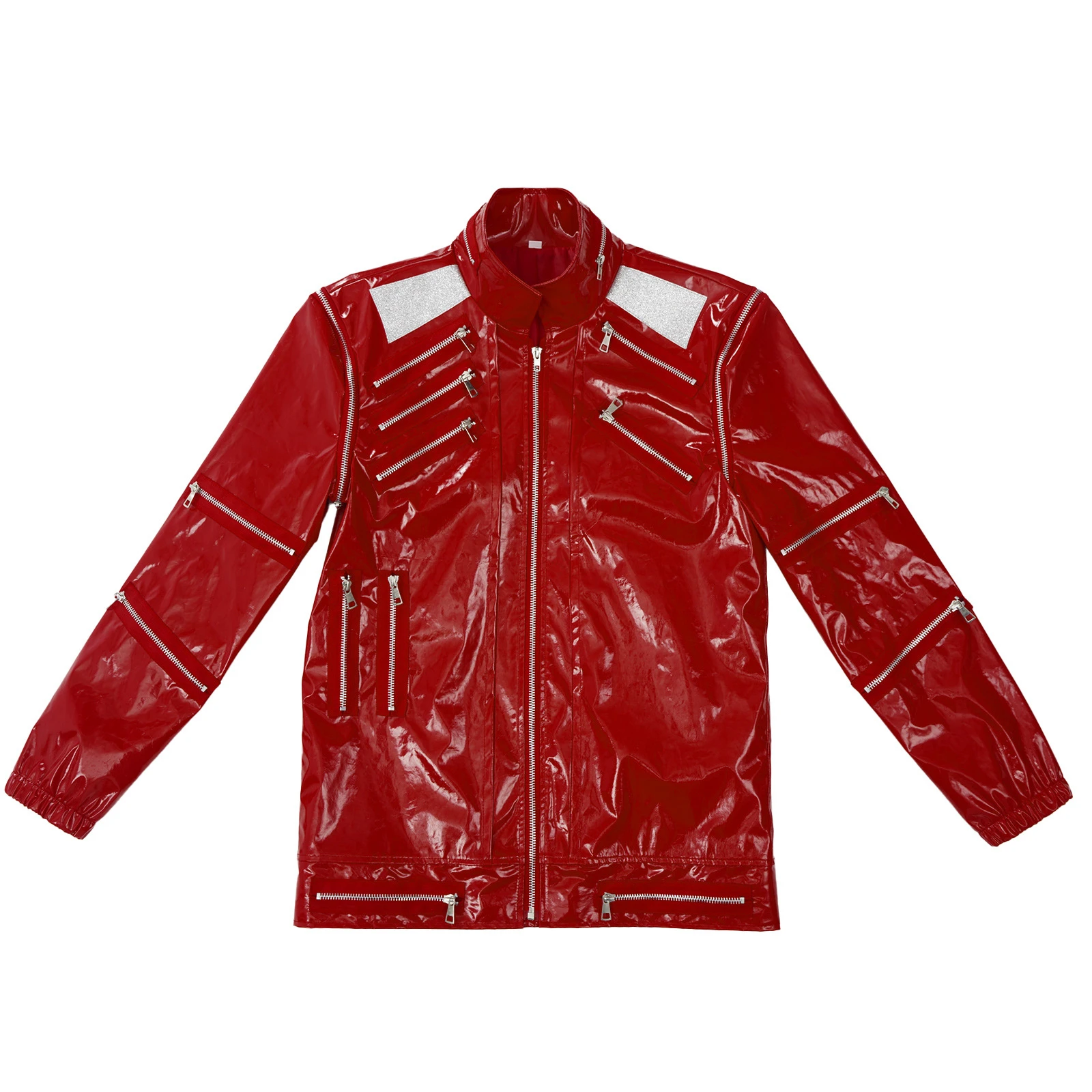 Michael Jackson Beat It Cosplay Costume 4-15T MJ Impersonator PU Leather Punk Coat Red Zipper Jacket Pant Set Halloween Stage - view 3