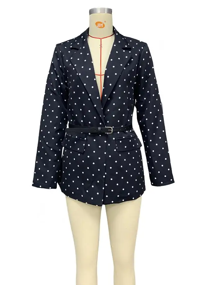 Spring New Fashion Polka Dot Turn-down Long Sleeved Suit Jacket For Women