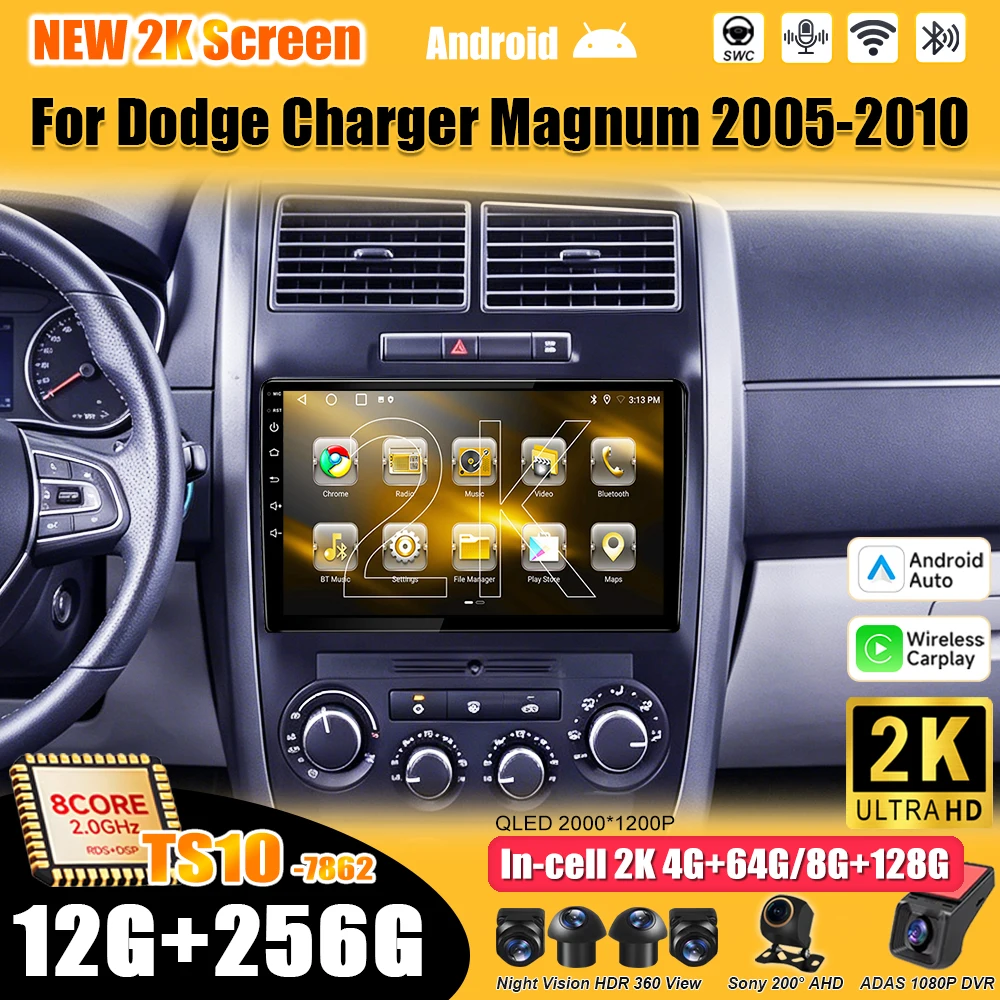 Android 16 For Dodge Charger Magnum 2005-2010 Car Radio Stereo Head Unit Multimedia Video Player GPS Navigation 2K QLED 9 Inch