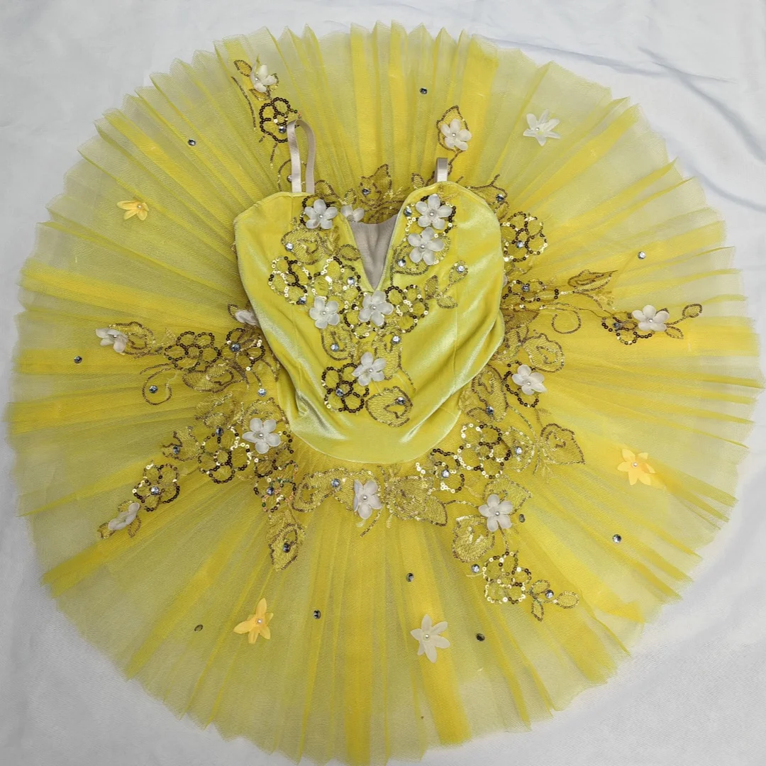 Professional yellow Ballet Tutu Girls Women Swan Lake Ballet Dance Clothes Adult Pancake Ballerina Costumes Dress