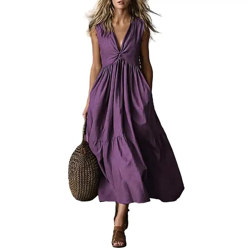 

Sexy Bodycon Dress Summer Maxi Dress Women V Neck Swing A-line Ruffle Tank Dress Flowy Beach Vacation Sundress for Women Soft