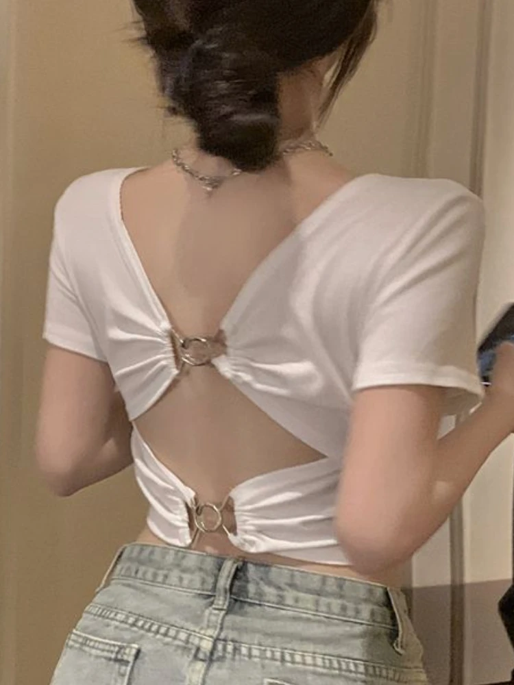 Économie dos nu à col rond pour femmes, Streetwear mince, Vêtements d'été, Vintage Lady Club, Populaire, Nouveau