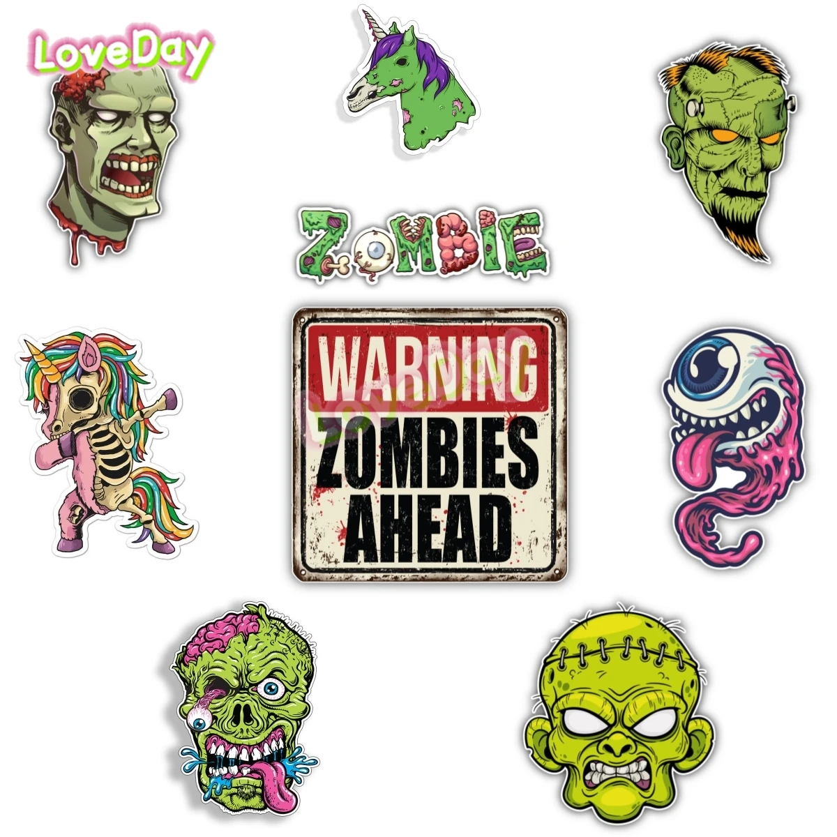 

Cartoon Zombie Sticker Zombie Warning Banner Vinyl Car Sticker Decal Funny Window Bumper Sticker