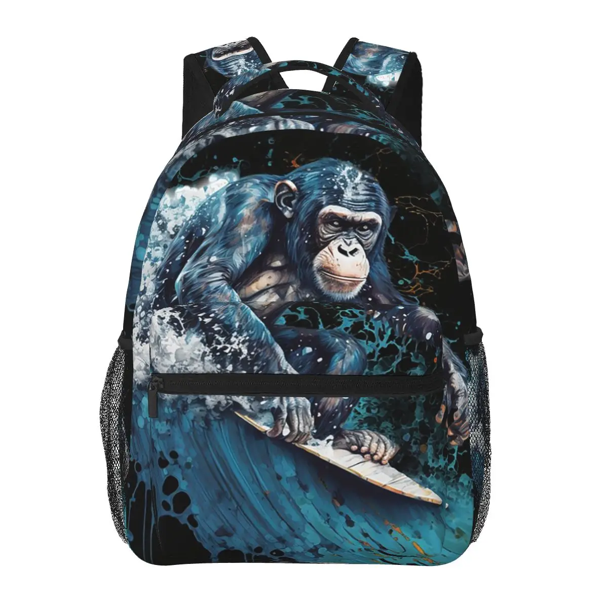 Monkey Surfing With Board Printed Student Backpack School Bag Hiking Travel Daypack for Boys Girls Fashion Bookbag Shoulder Bags