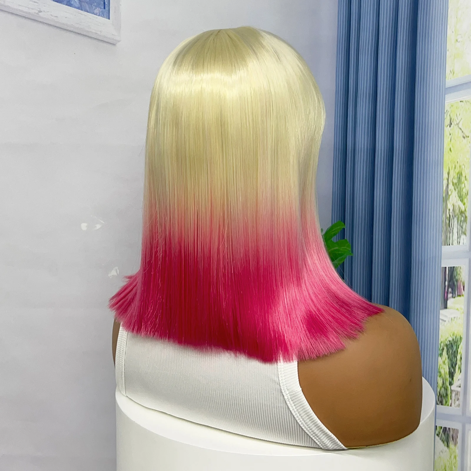 Rechte bobpruiken 30 cm synthetische pruiken met pony Ombre kleur cosplay pruiken met pony voor vrouwen hittebestendig