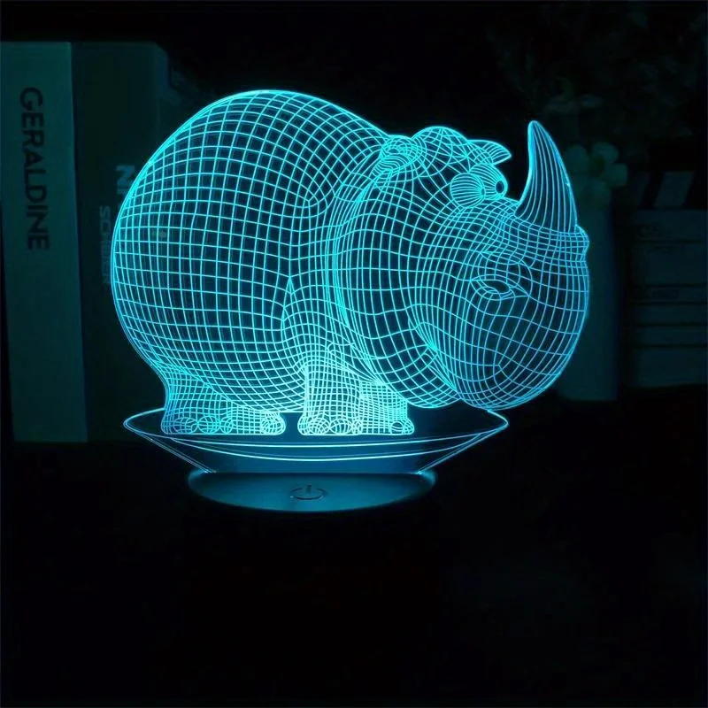 Lámpara de rinoceronte 3D con Interruptor táctil inteligente de 7 colores, lámpara de noche de Animal, lámpara de ilusión óptica, decoración del hogar, regalos de cumpleaños de Navidad