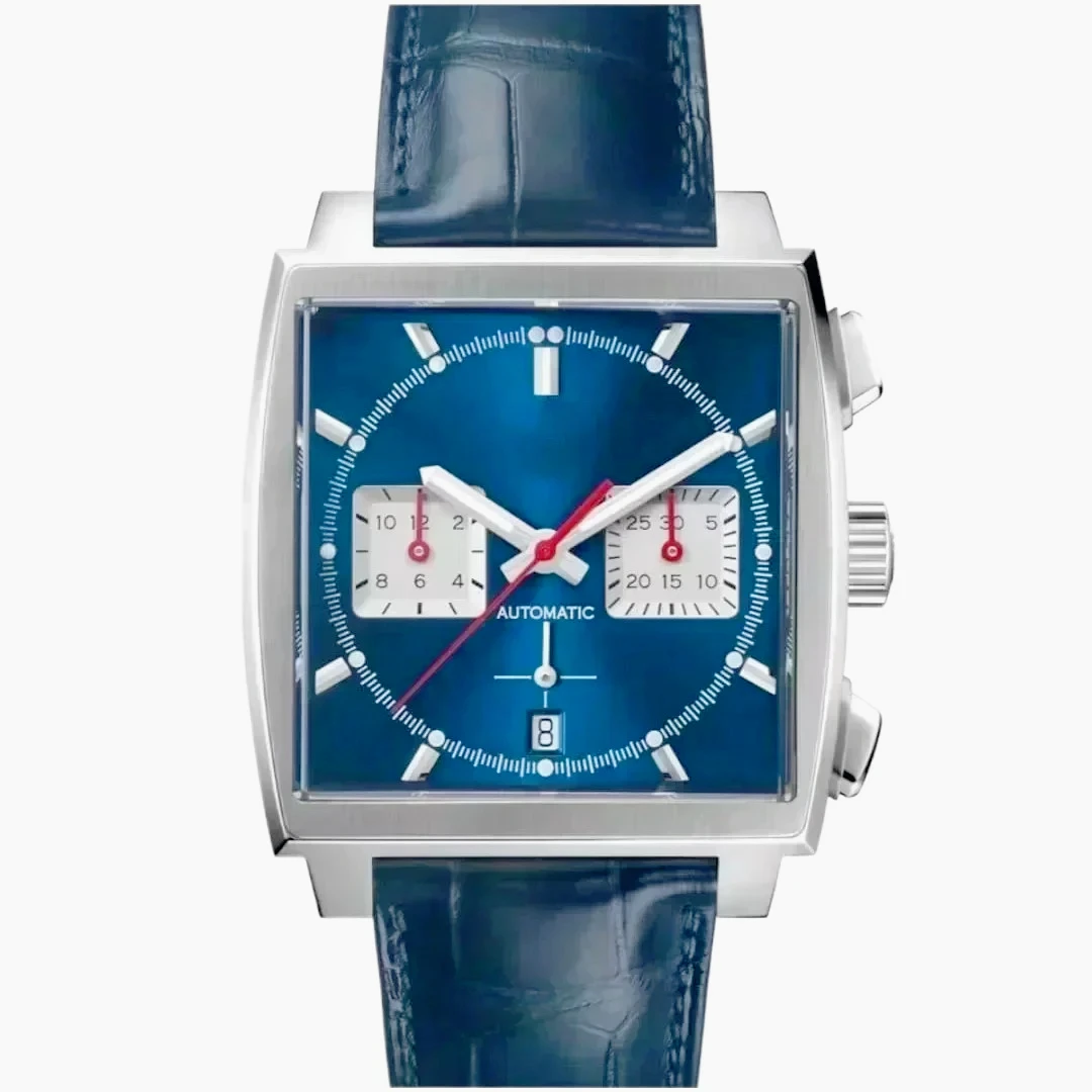 Male Chronograph Watches Precise VK63 Quartz Movement Solid 904L Stainless Steel Shell Clear Sapphire Crystal White Black Blue