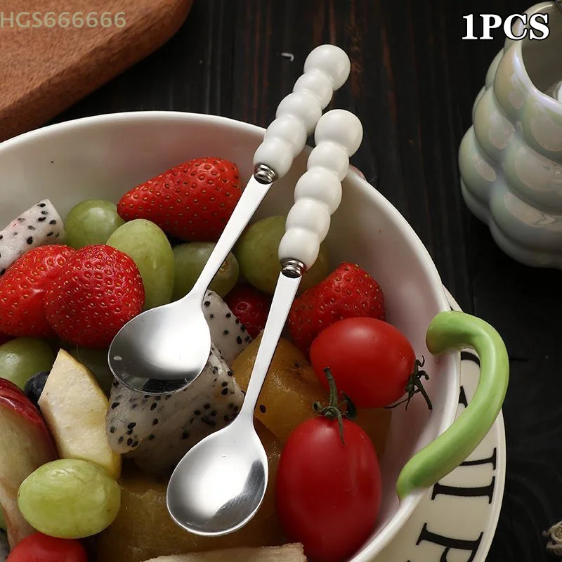 

Pearl Handle Spoon Stainless Steel Stirring Spoons Ice Cream Cake Dessert Spoon Bar Kitchen Accessories Party Cutlery Gadgets