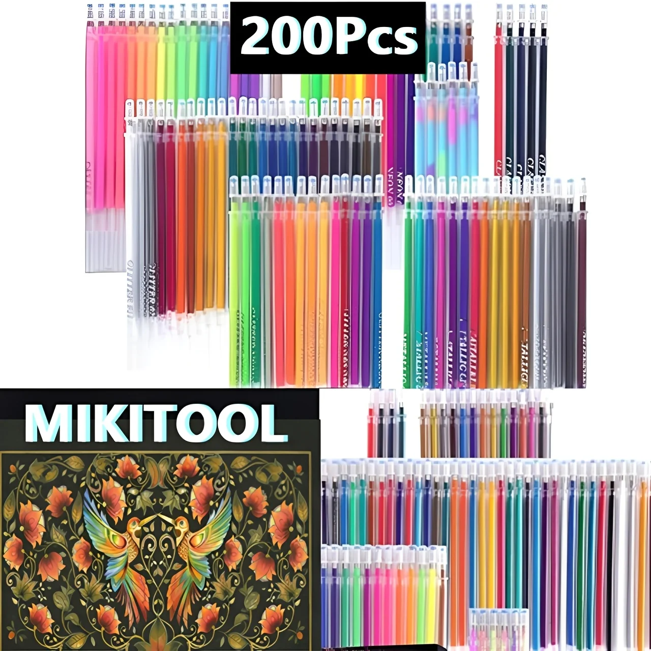 200 Pack Gel Pen Refill Set for Coloring and Crafts