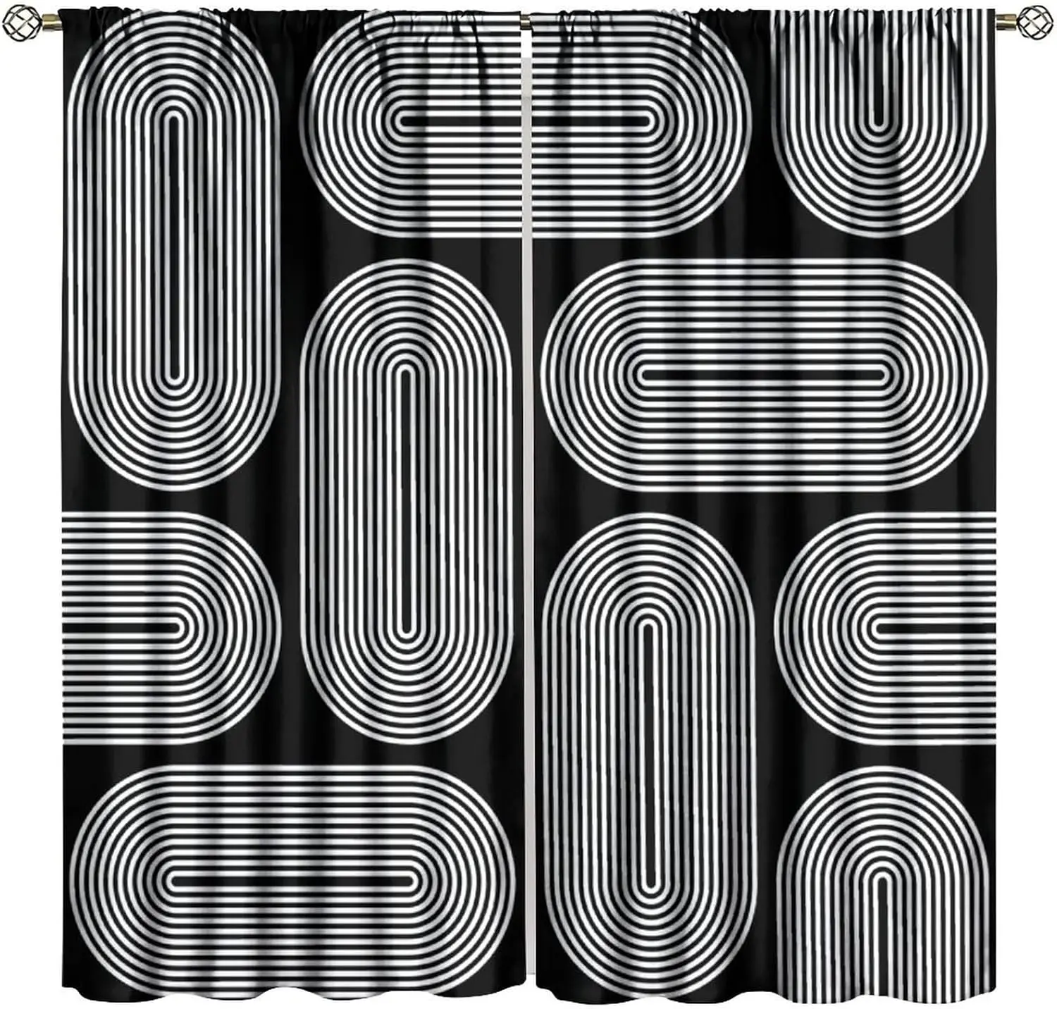 Boho Mid Century Curtains Black White Modern Abstract Arch Geometric Machine Blackout Window Drapes for Bedroom Living Room
