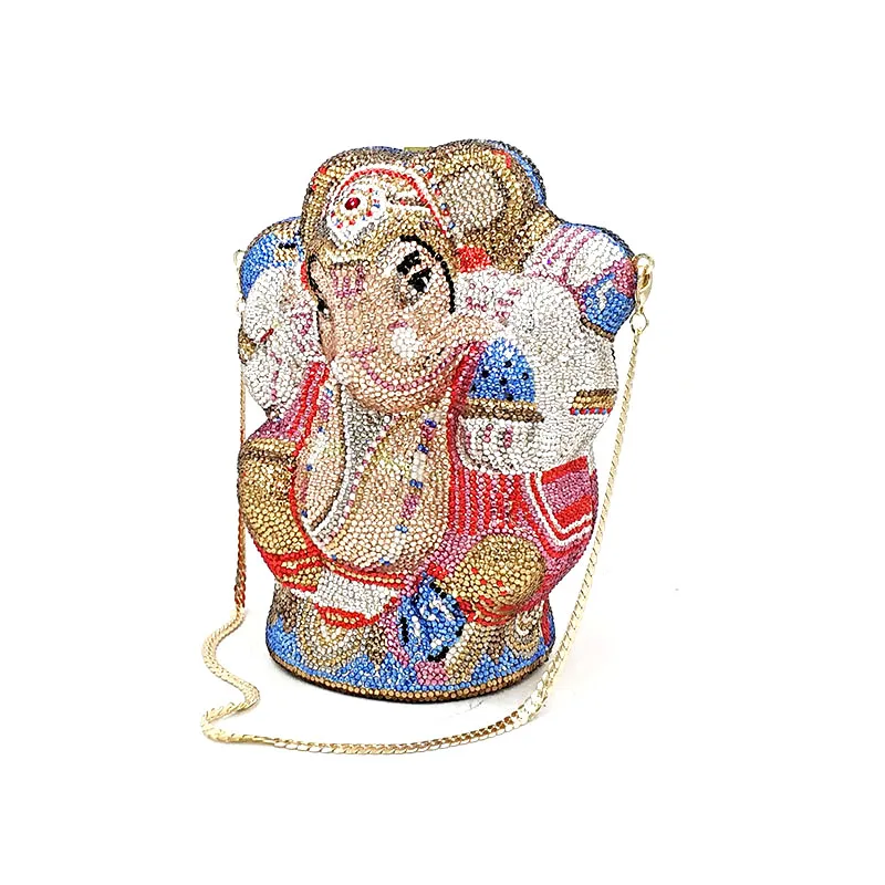 

Luxury Bridal wedding party Ganesh box full crystal clutch bag India traditional bag ganesh shri crystal purses