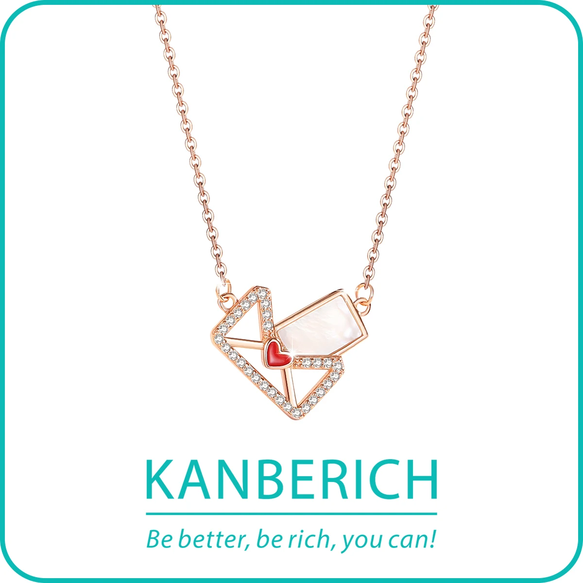 

Kanberich S925 Real Sterling Silver Cubic Zirconia Seashell Love Letter Pendant Necklace Clavicle Chain