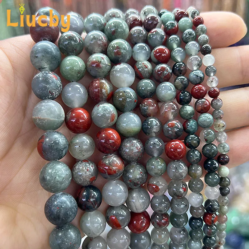 

African Blood Stone DIY hematite Bracelet Accessories Natural Stone Round Beads For Jewelry Making 15'' Strand 4/6/8/10/12/14mm
