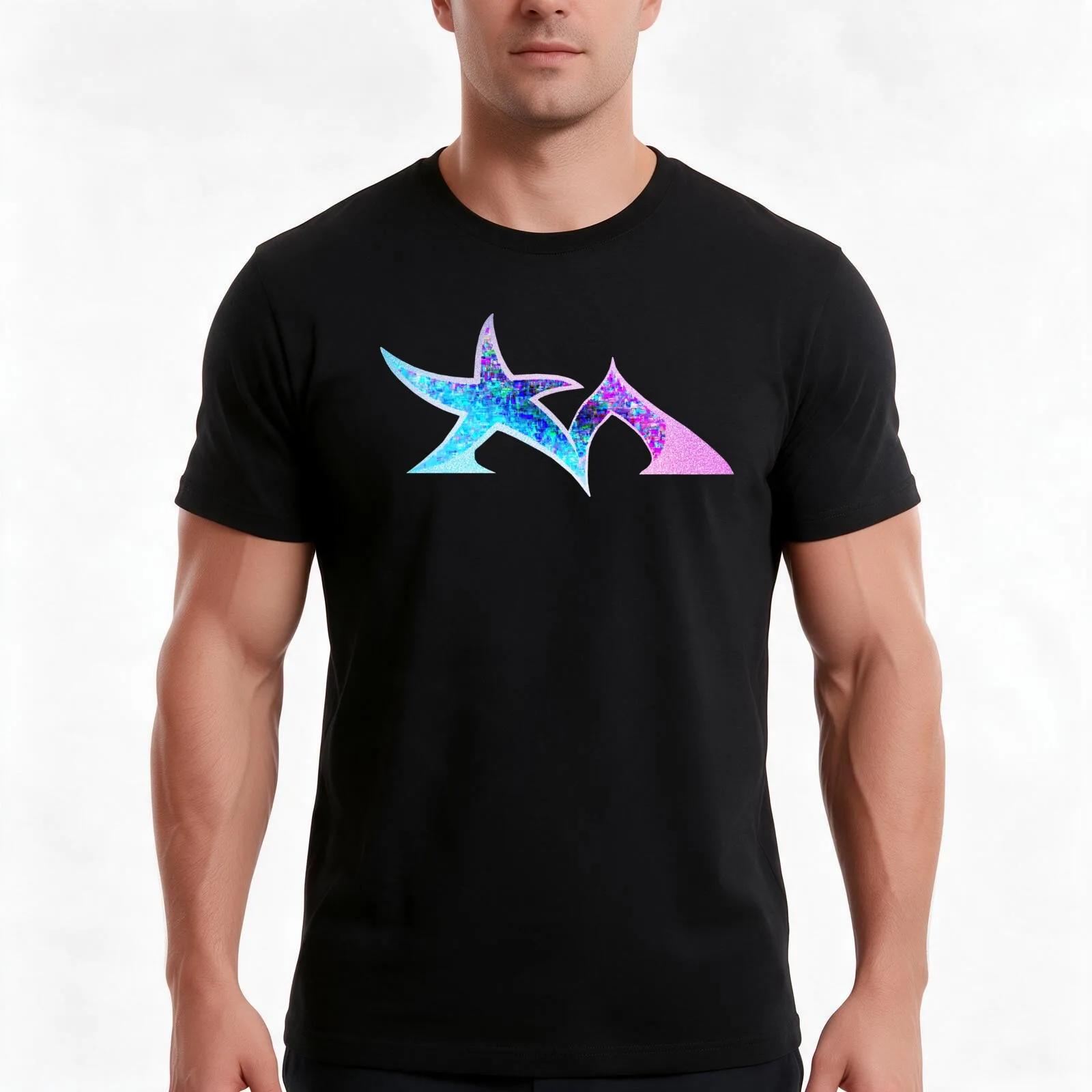 Star Madman Blue/Pink Symbol Logo T-Shirt, Summer Casual Cotton Tee, Oversized Streetwear Tops, Vintage Graphic Print