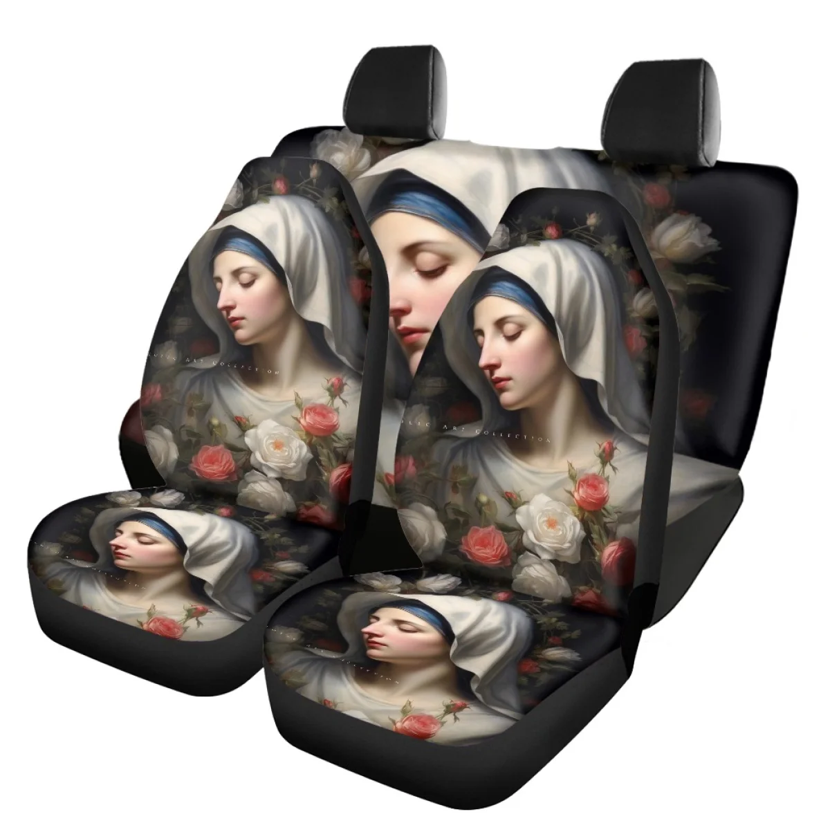 Christ Church Virgin Mary Car Seat Cover Full Set for Women Men Thick Universal Steering Wheel Cover Seat Belt Pads for Truck