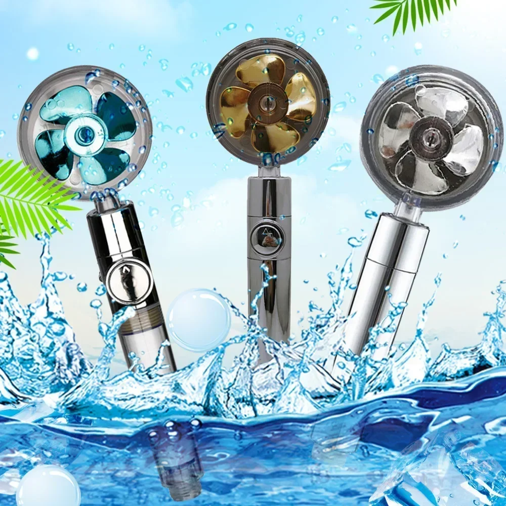 Turbo Propeller Water Saving Shower Head and Holder High Preassure Showerhead Rainfall with Fan Bathroom Accessories