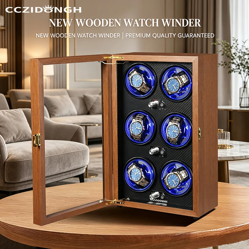 CCZIDONGH Luxury Automatic Wood Watch Winder Rotation 5 Modes Anti Magnetic Dual Power Type-C Battery Watch Storage Case